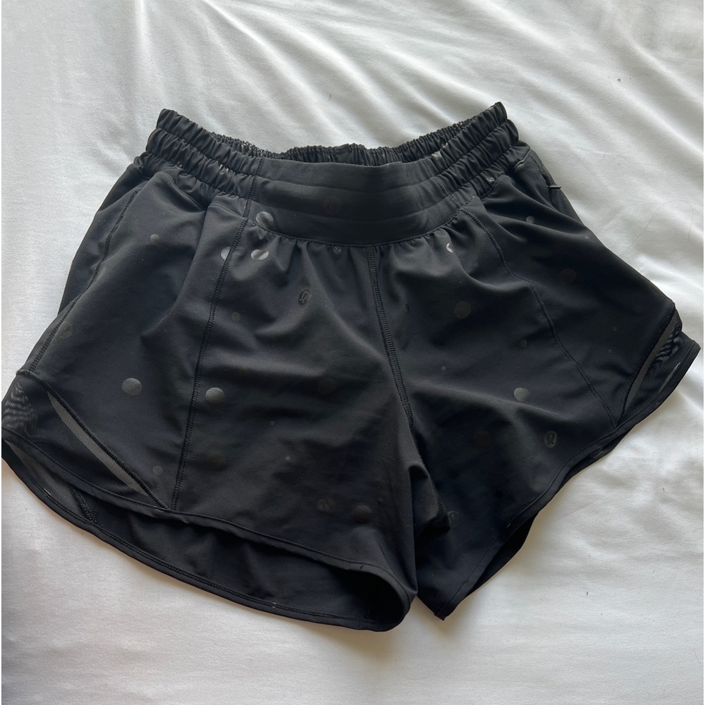 black lulu shorts with logos